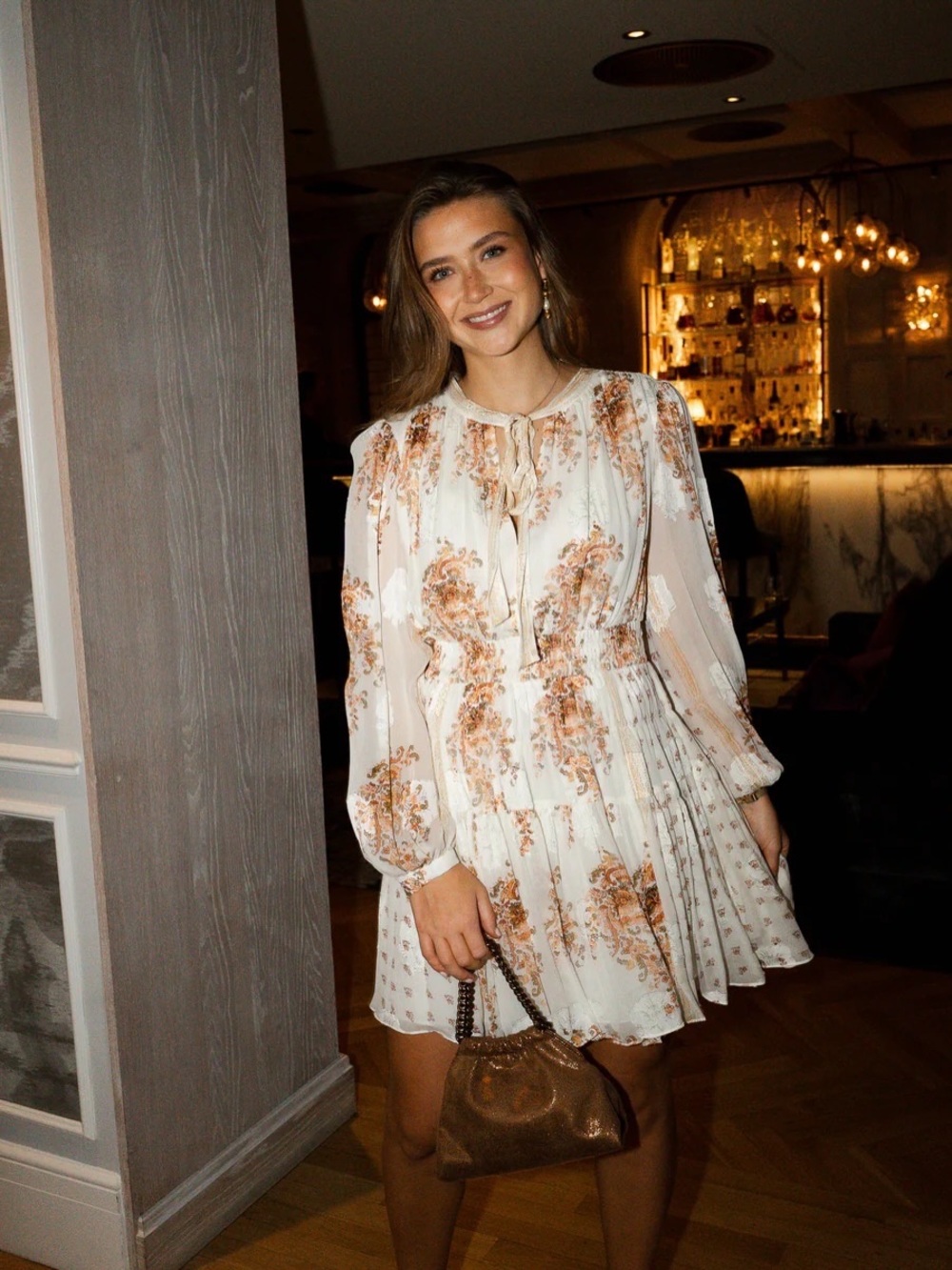 NWT $790 Ulla Johnson Maris Mixed Print Long Sleeve Silk A-Line Dress